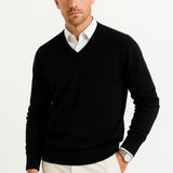 Men's Sweater Wool-Polyester Blend V-Neck Lightweight