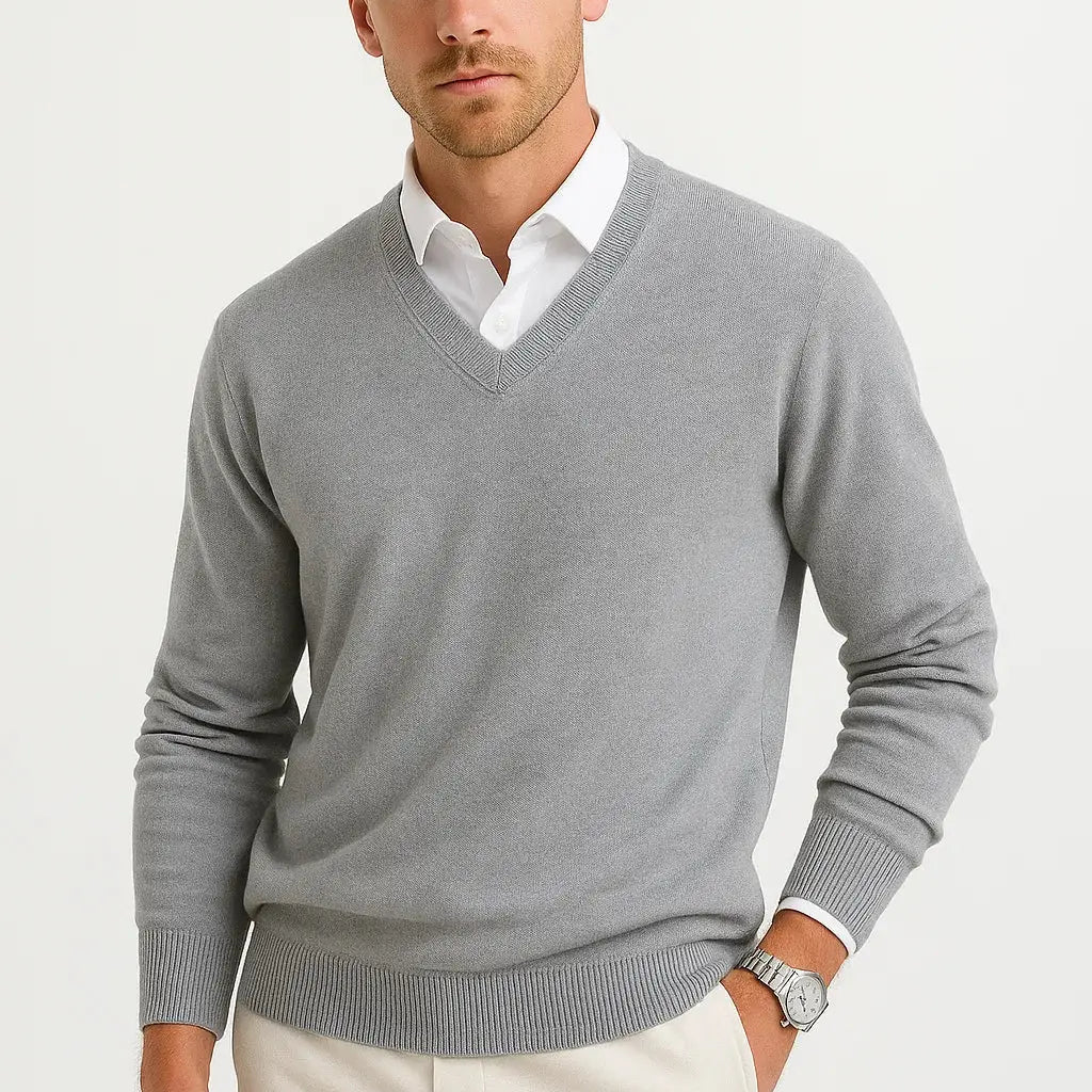 Harrington Oxford | Men's Sweater Wool-Polyester Blend V-Neck Lightweight Harrington Oxford