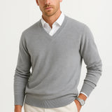Men's Sweater Wool-Polyester Blend V-Neck Lightweight