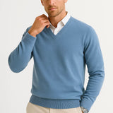 Men's Sweater Wool-Polyester Blend V-Neck Lightweight