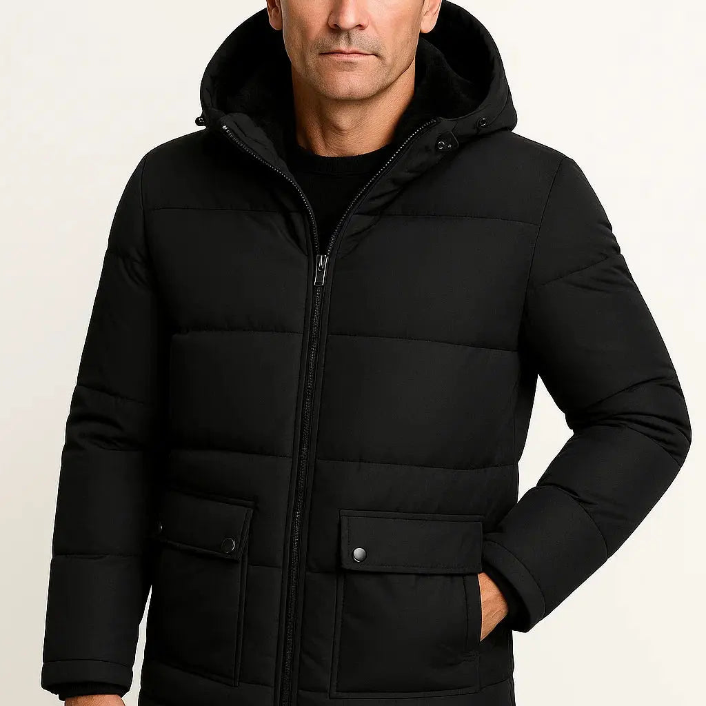 Harrington Oxford | Men's Winter Jacket Black Lambswool Oversized Hooded Thick Padded Jacket Harrington Oxford