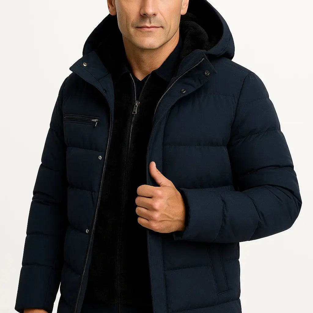 Harrington Oxford | Men's Winter Jacket Black Lambswool Oversized Hooded Thick Padded Jacket Harrington Oxford