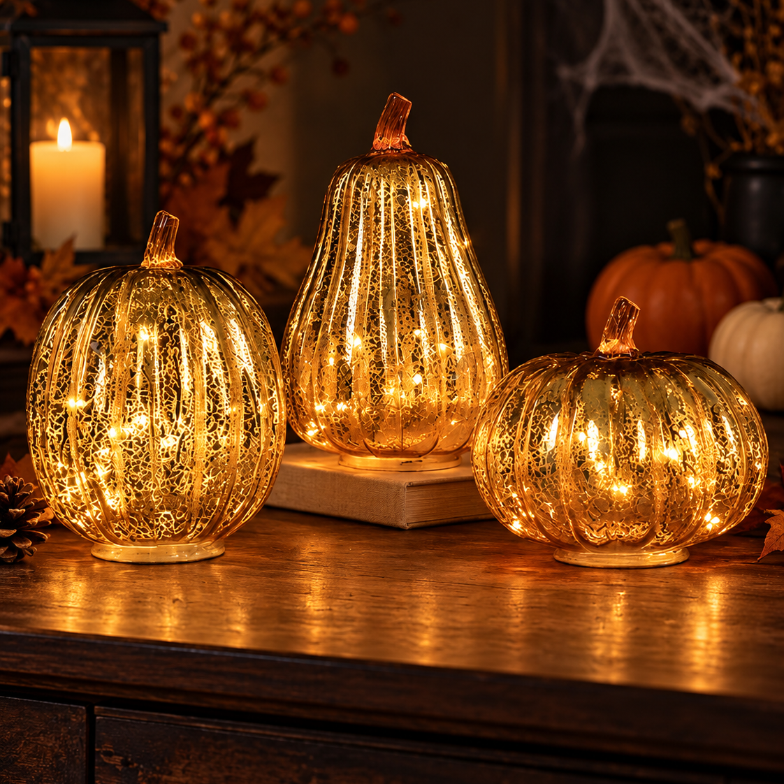 Halloween Pumpkin Hand-Blown Glass Lamp