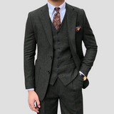 Men's Slim Suit Blended Fabric Three-Piece with Coordinated Vest