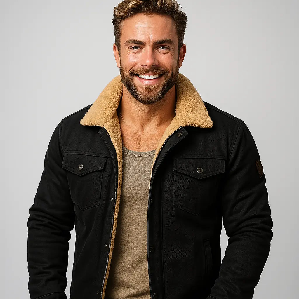 Harrington Oxford | Men’s Shearling Collar Jacket – Classic Lined Winter Outerwear Harrington Oxford