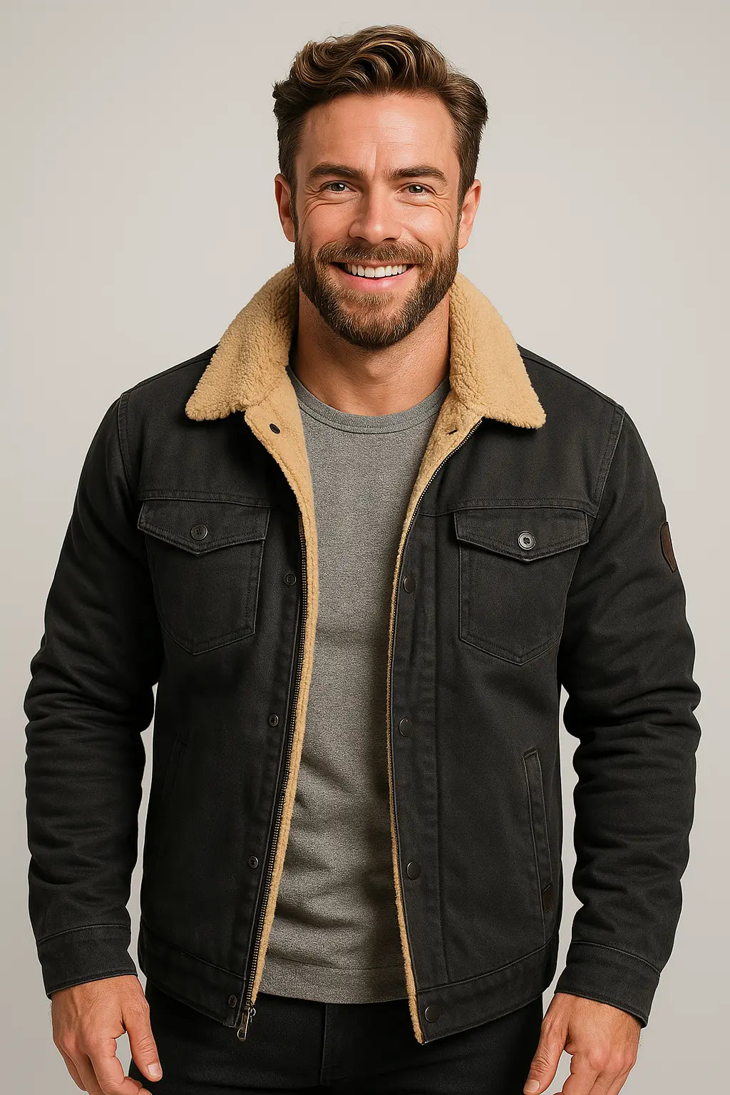 Harrington Oxford | Men’s Shearling Collar Jacket – Classic Lined Winter Outerwear Harrington Oxford