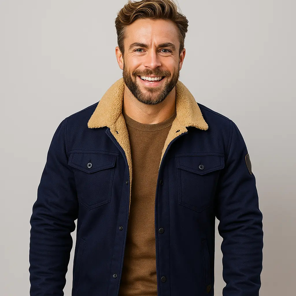 Harrington Oxford | Men’s Shearling Collar Jacket – Classic Lined Winter Outerwear Harrington Oxford
