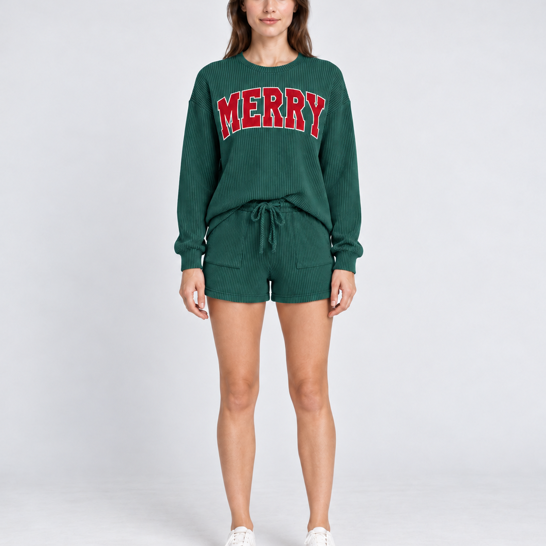Merry Graphic Christmas Top & Shorts Set