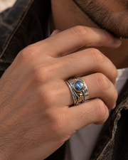 Boho Blue-Accent Two-Tone Ring