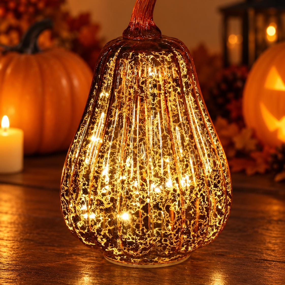 Halloween Pumpkin Hand-Blown Glass Lamp