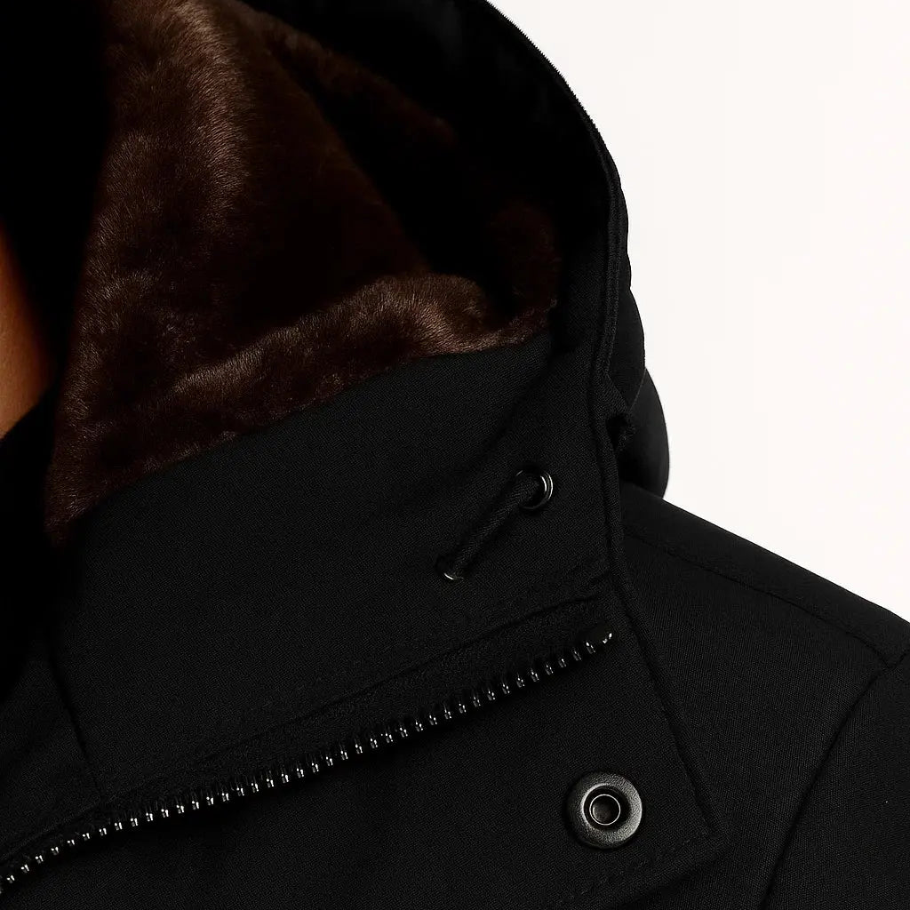 Harrington Oxford | Men's Winter Jacket Black Lambswool Oversized Hooded Thick Padded Jacket Harrington Oxford
