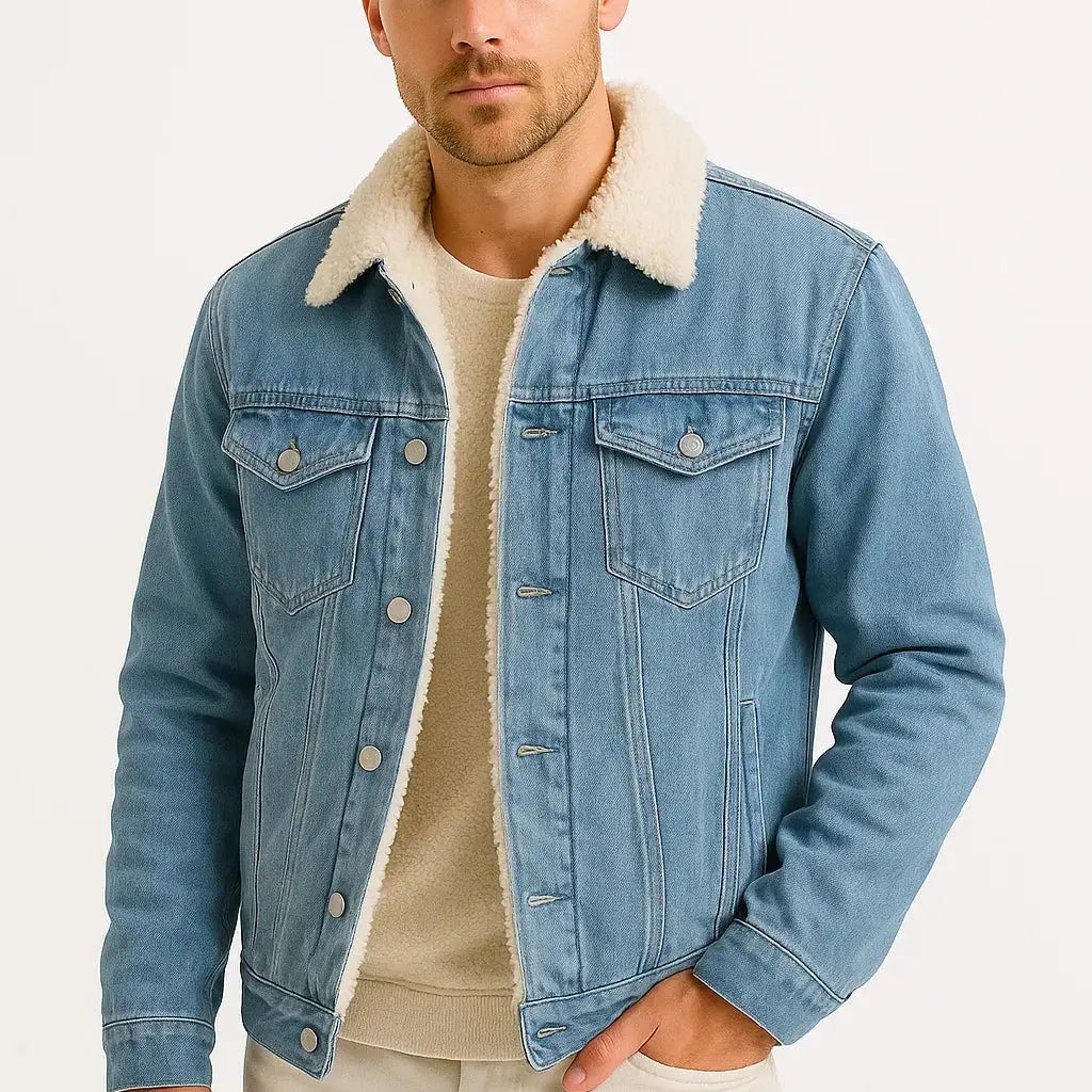 Harrington Oxford | Men's Fleece Jacket Denim Thickened Winter Loose Fit Harrington Oxford