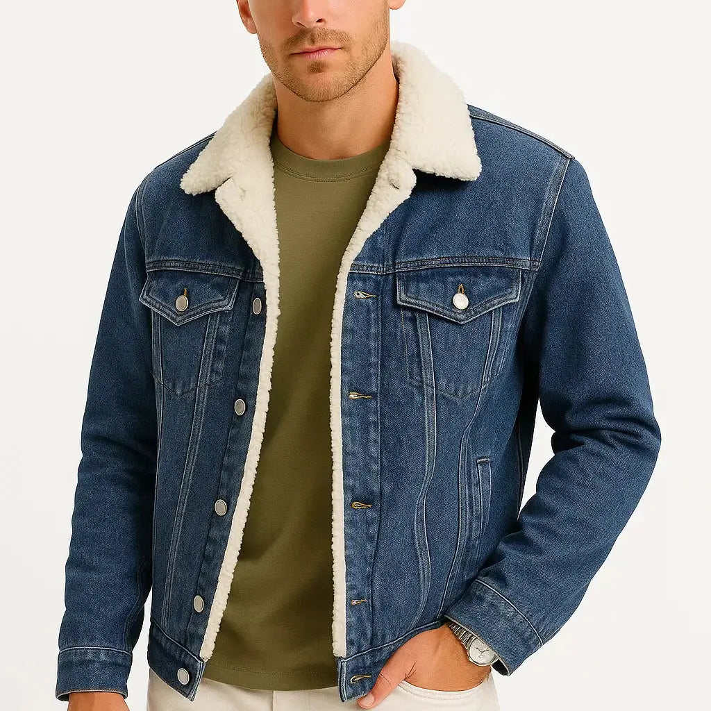 Harrington Oxford | Men's Fleece Jacket Denim Thickened Winter Loose Fit Harrington Oxford