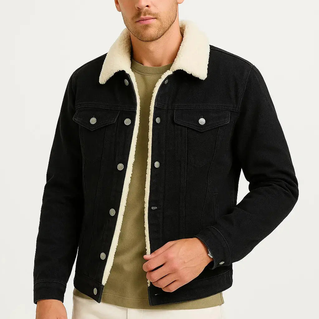 Harrington Oxford | Men's Fleece Jacket Denim Thickened Winter Loose Fit Harrington Oxford
