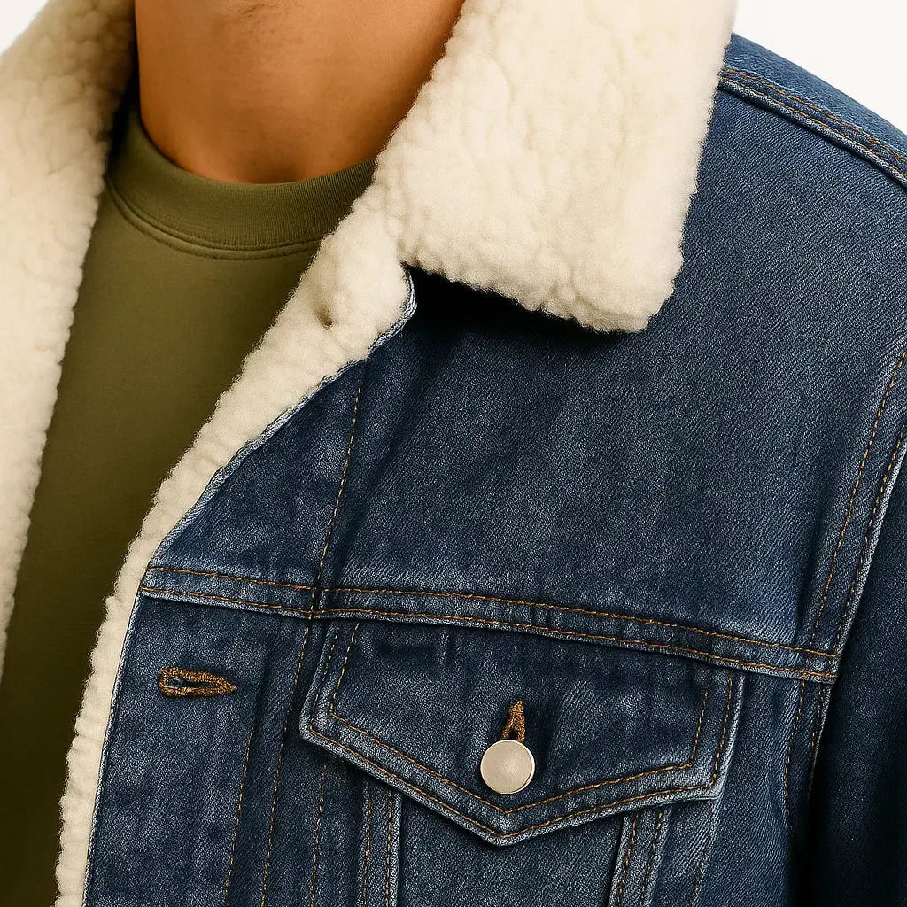 Harrington Oxford | Men's Fleece Jacket Denim Thickened Winter Loose Fit Harrington Oxford