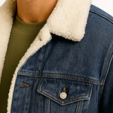 Men's Fleece Jacket Denim Thickened Winter Loose Fit