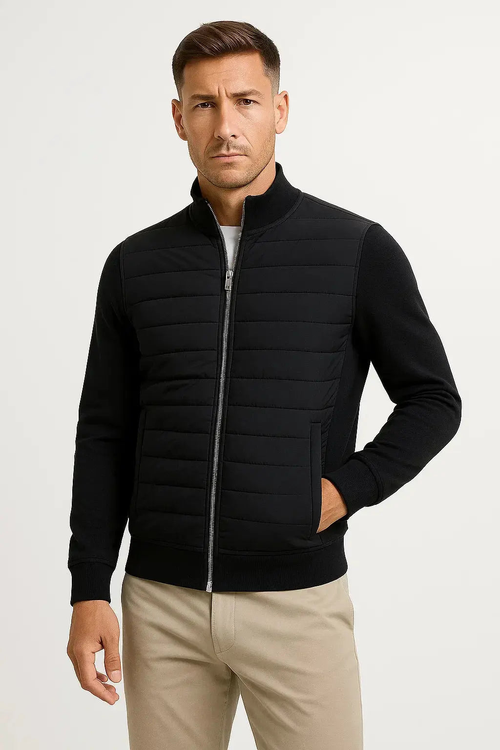 Harrington Oxford | Men's Jacket Hybrid Quilted Knitted Sleeves Polyester Cotton Harrington Oxford