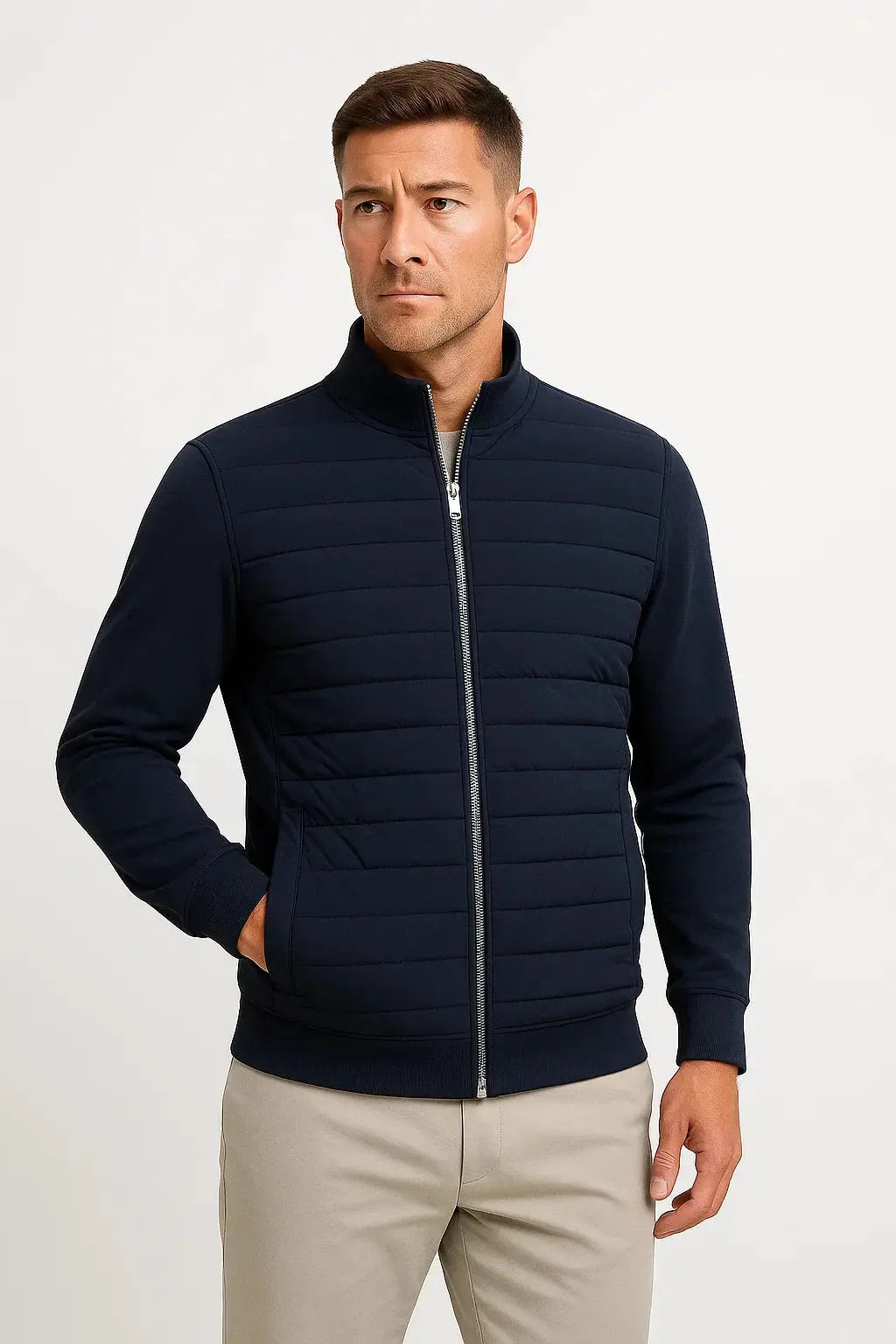 Harrington Oxford | Men's Jacket Hybrid Quilted Knitted Sleeves Polyester Cotton Harrington Oxford