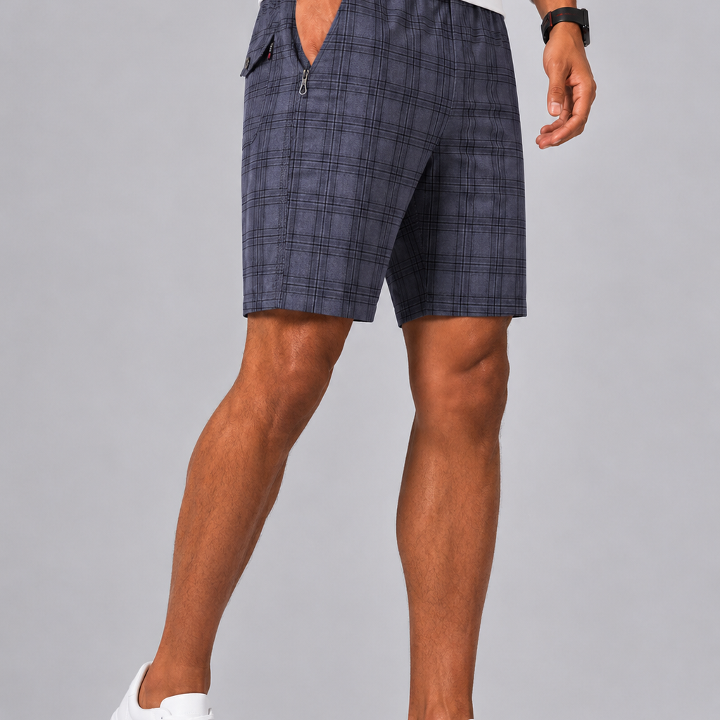 Harrington Oxford | Checkered Drawstring Shorts with Zip Pocket For Men