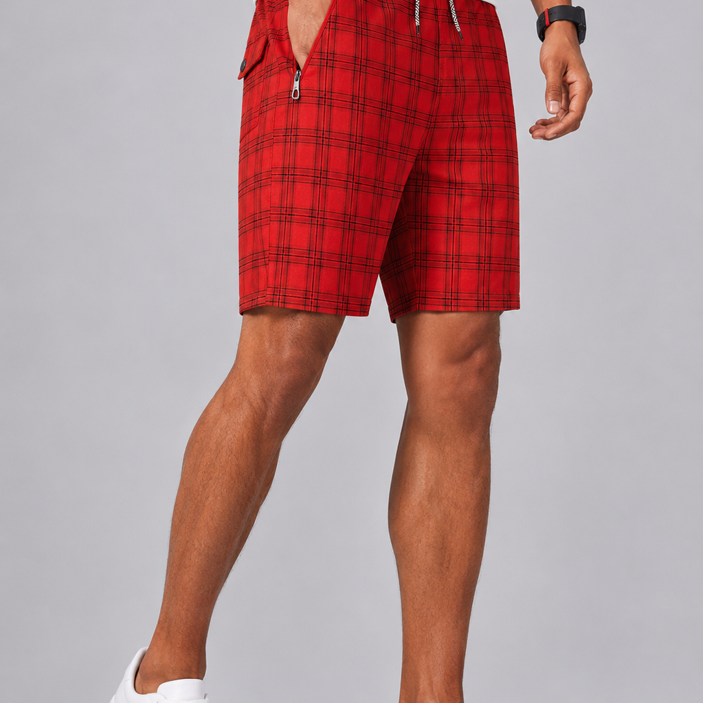 Harrington Oxford | Checkered Drawstring Shorts with Zip Pocket For Men
